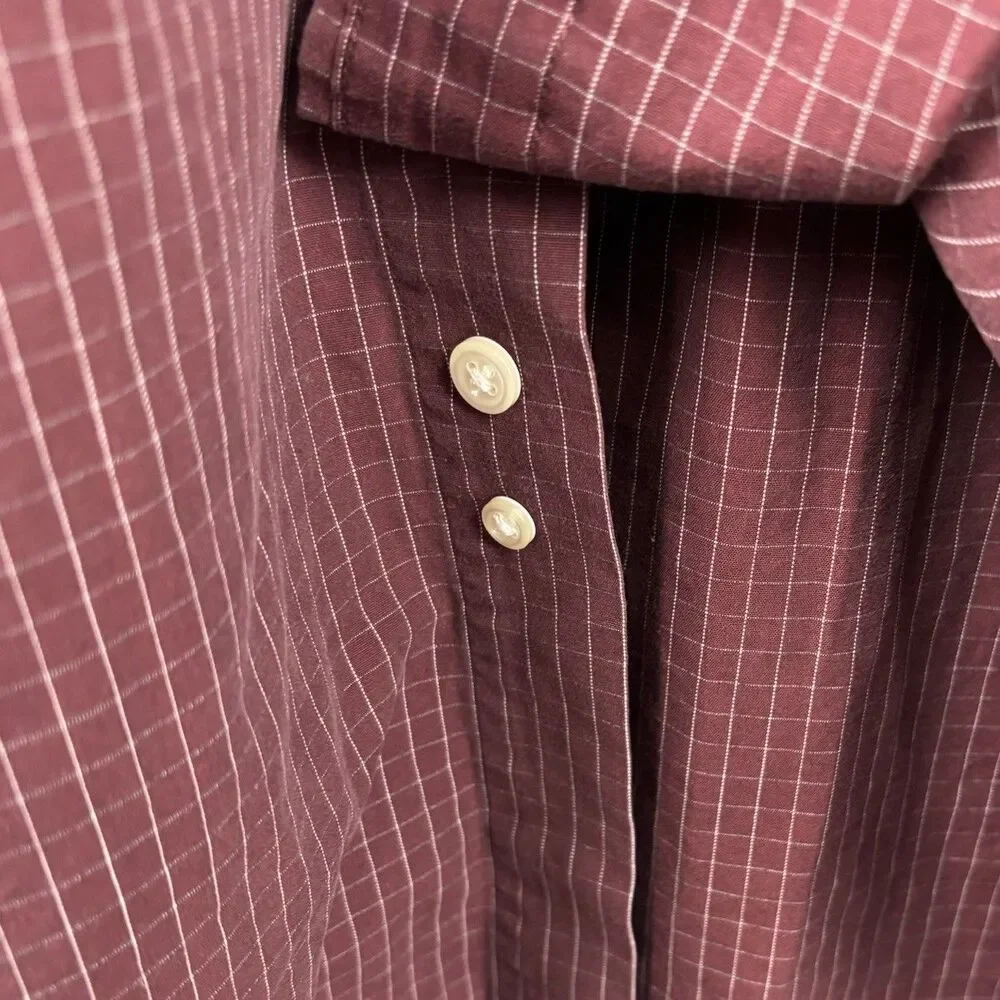 Brooks Brothers Mens M Rust Burgundy Check Cotton long sleeve Button Down Cotton
